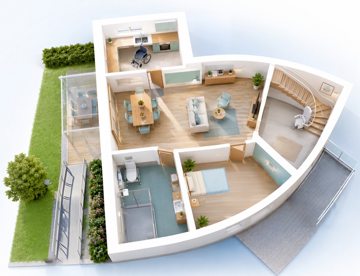 Barrierefreie Musterwohnung - Grundriss mit klickbaren Bereichen